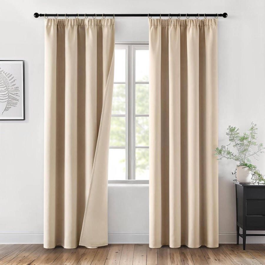 Verduisteringsgordijnen hoge warmte-isolerende moderne gordijnen voor woonkamer en slaapkamer 2 stuks 140 x 245 cm beige