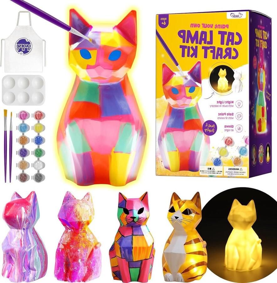 Verf je Eigen Kattenlamp Kit Schilderset Voor Kinderen Kunst en Ambachten Meisjes Jongens Verjaardagscadeau Leeftijden 6-12