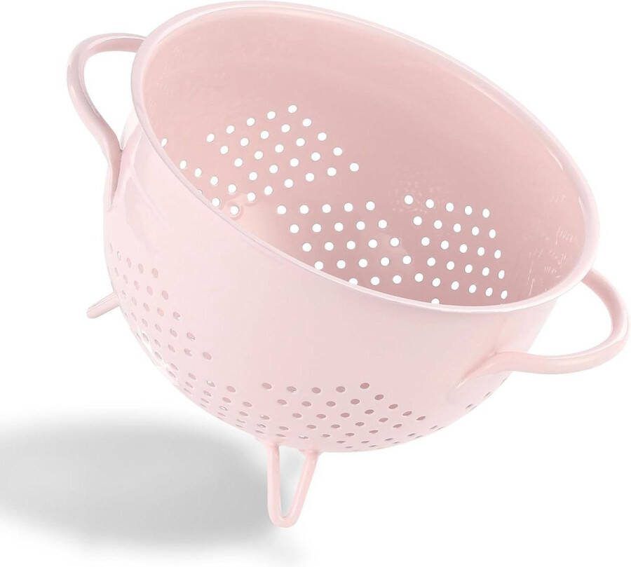 Vergiet 5 kwart Zelfdrainerende metalen zeef Pasta fruit groente mand Dubbele handgrepen Roze Vergiet