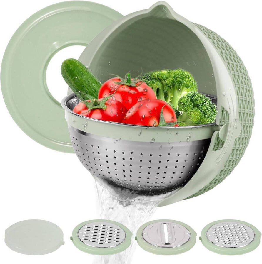 Vergiet met kunststof mengkom voedselzeef met raspdeksel roestvrijstalen voor rijst-groenten-fruit-pasta veggiewas saladespinner keuken essentieel appartement
