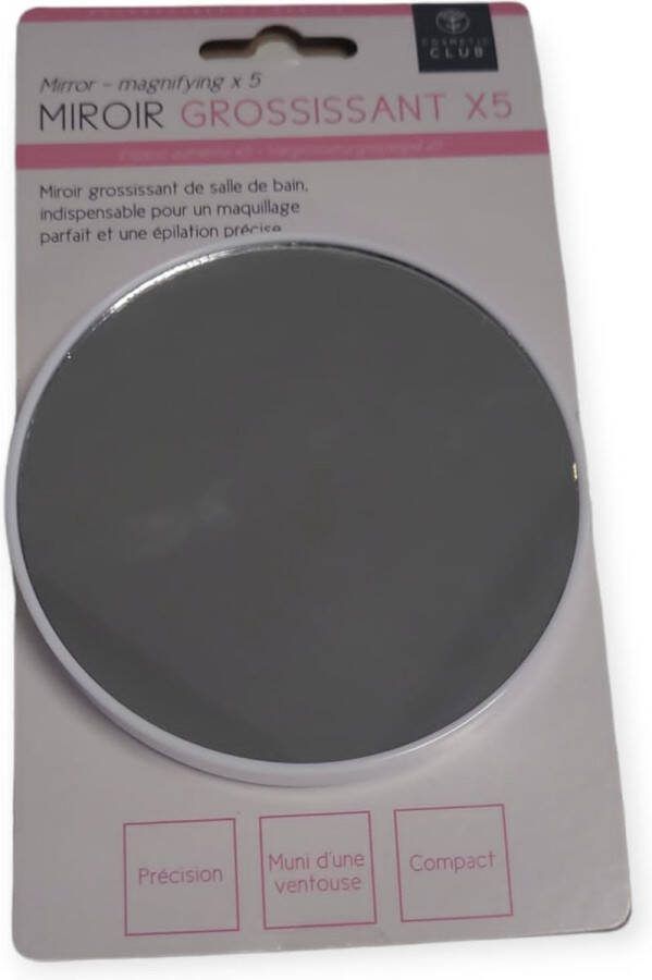 Vergrootspiegel 5x Vergroot ø 7 cm Toilettas formaat Zuignap Make-up Badkamer Wit