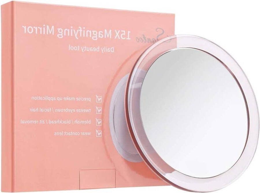 Vergrotende make-up spiegel 15X (15cm) met zuignappen nauwkeurige toepassing wenkbrauwen-pincet mee-eter-vlekverwijdering badkamer-reismake-upspiegel (roségoud) Scheerspiegel