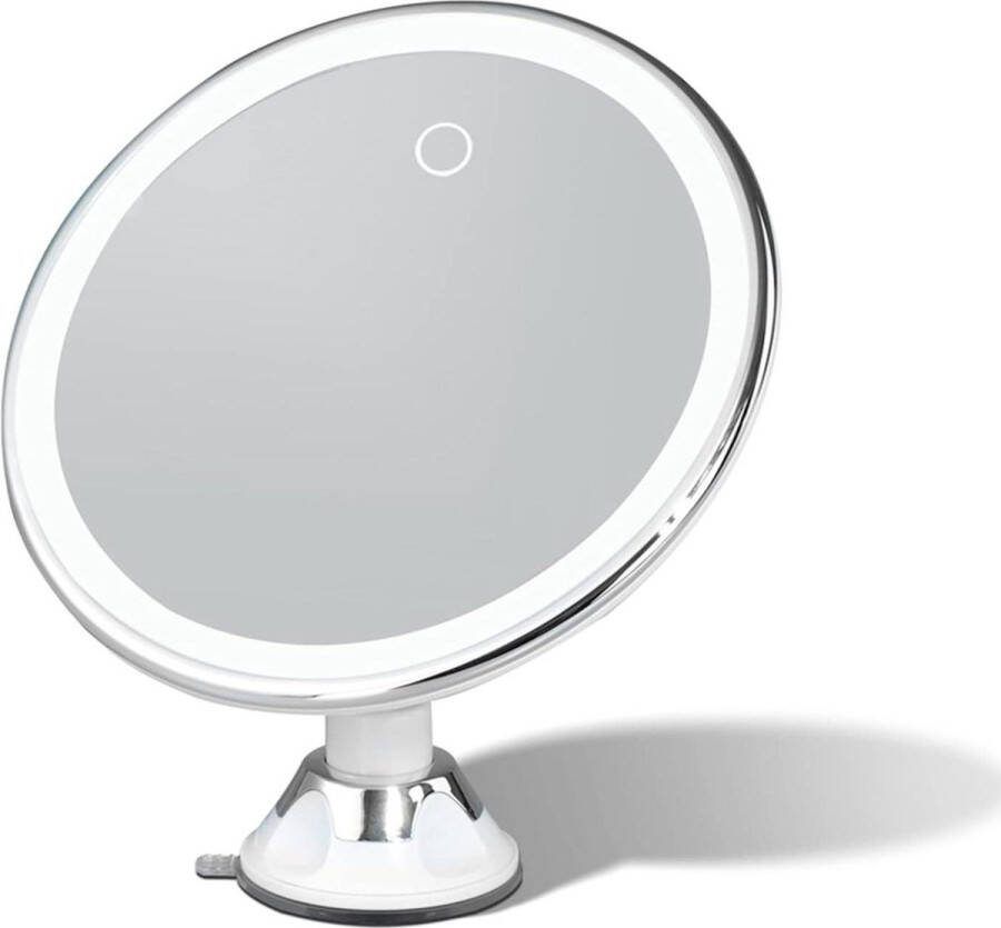 Vergrotende spiegel met verlichting Oplaadbaar 3 dimbare driekleurige lichtinstellingen Krachtige zuignap LED verlichte make-up spiegel met metallic afwerking (Luna 2) Vergroot 10X
