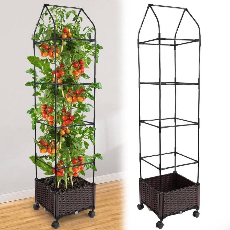 Verhoogd Tuinbed met Latwerk voor Klimplanten Plantenbak van 67 inch met Wielen Binnen en Buiten Gebruik