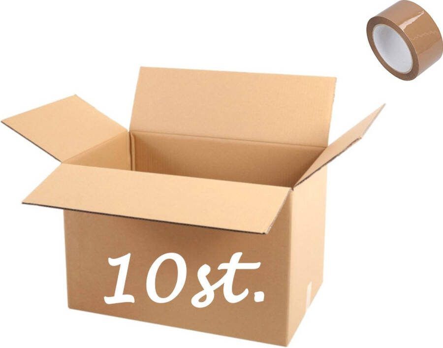 Verhuisdoos 10 stuks GROOT Karton 600 x 400 x 500 mm 1 ROL PLAKBAND 100m Kartonnen Dozen dubbele Golf Bruin Doos 60 x 40 x 50 cm verhuisdozen STEVIG 5-laags karton 660g m2