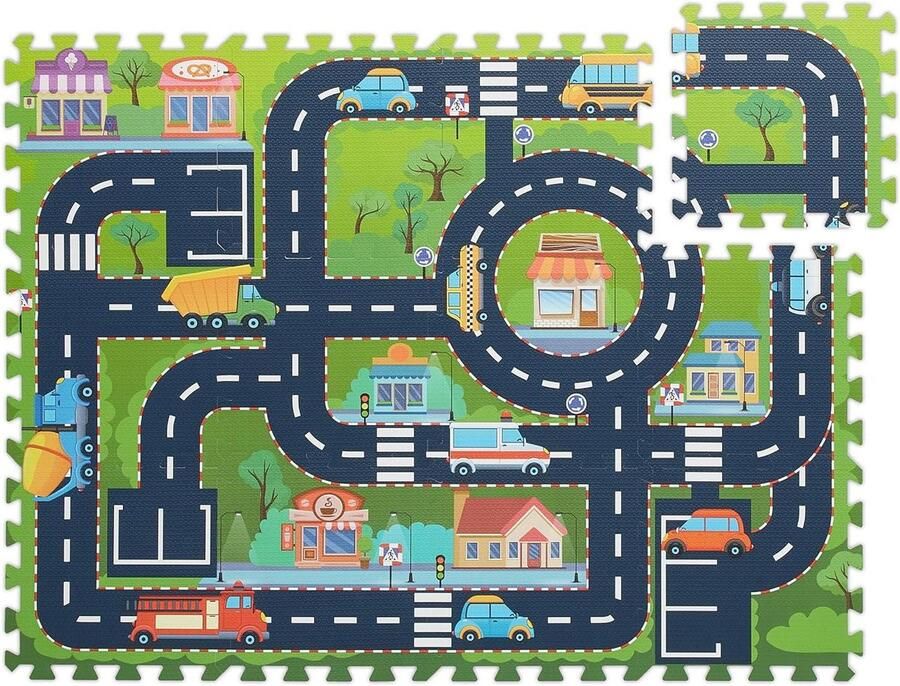 Verkeerspuzzelmat 12-delig Vrij van schadelijke stoffen EVA-schuim Verkeerskleed 114 x 86 cm Kleurrijk