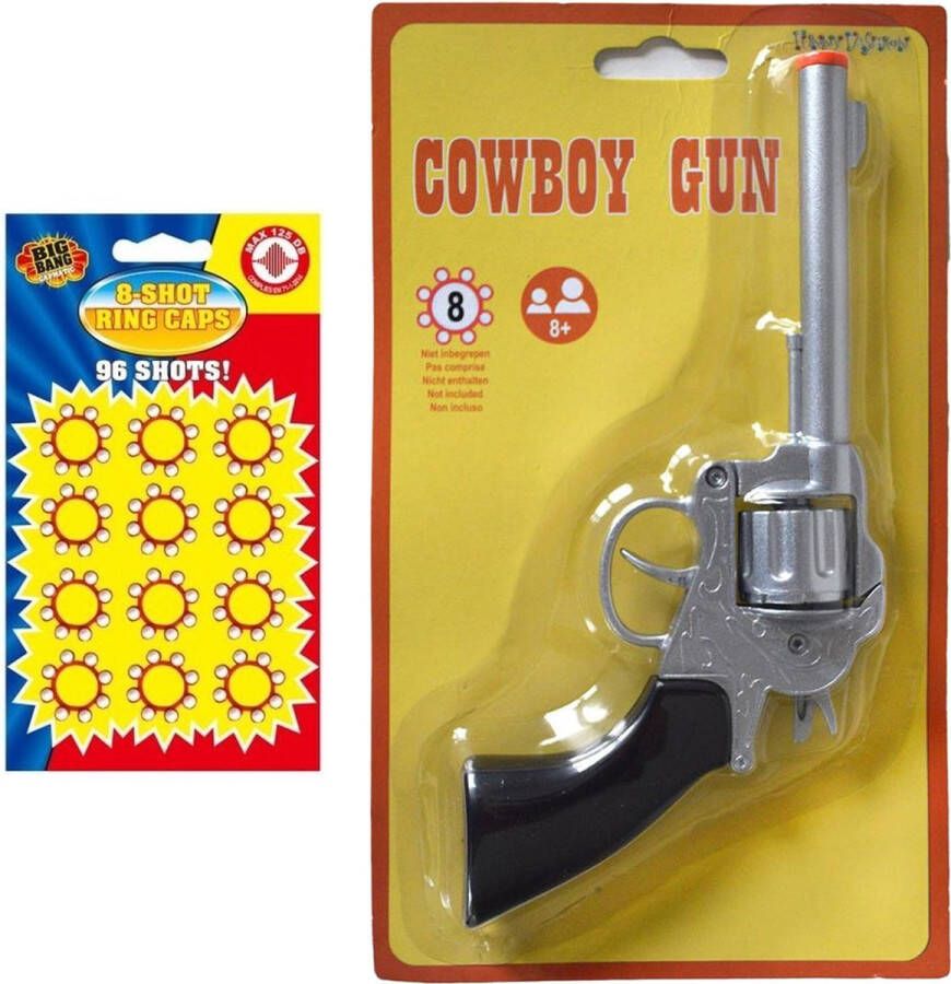 Merkloos Verkleed speelgoed revolver pistool metaal 8 schots met plaffertjes Verkleedattributen