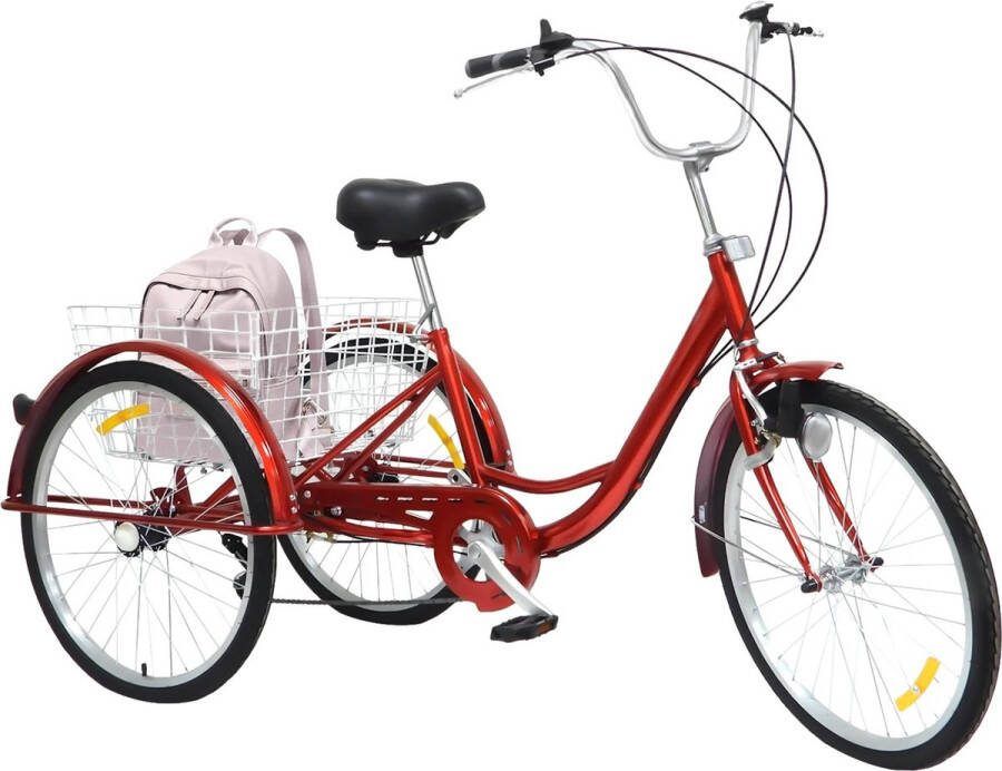 Verkoop Nederland 24 Inch 6 Speed Driewieler volwassenen koolstofstalen Frame 140kg belastbaar Rood Met V-Type Voorrem 180x70x110cm Met Winkelmand