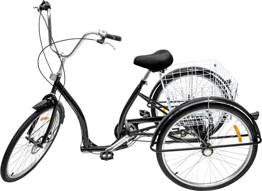 Verkoop Nederland 26 Inch 6 Speed Driewieler volwassenen koolstofstalen Frame 120kg belastbaar Zwart Met V-Type Voorrem 190x75x120cm Met Winkelmand
