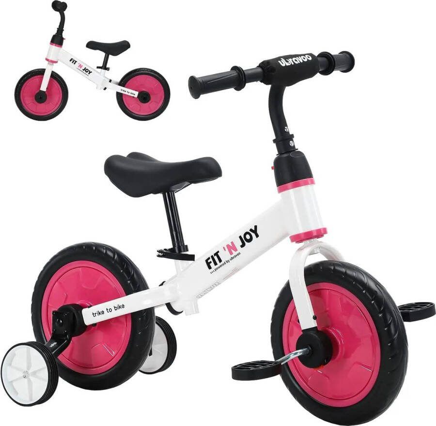Verkoop Nederland Peuterfiets Voor Jongens & Meisjes 2 tot 4jaar 4-In-1 Kinder Loopfiets Met Pedalen En Zijwieltjes Roze