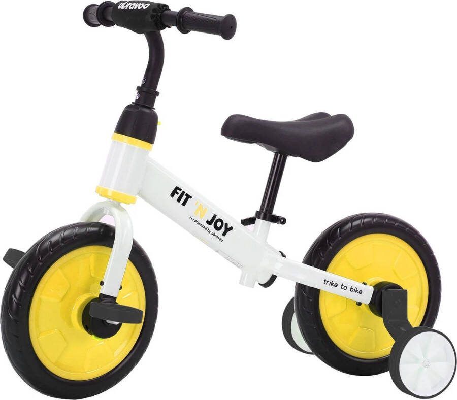 Verkoop Nederland Peuterfiets Voor Jongens & Meisjes 2 tot 4jaar 4-In-1 Kinder Loopfiets Met Pedalen En Zijwieltjes Geel