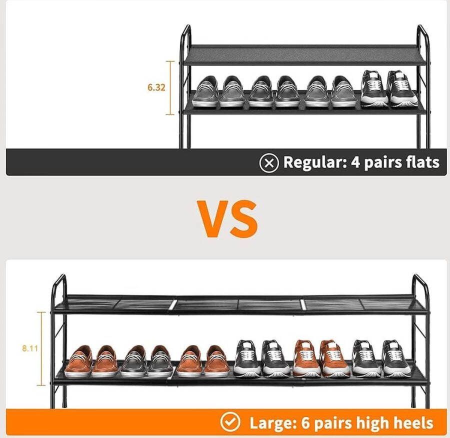 Verlengd schoenenrek voor entree kast 2 niveaus 12-15 paar ruimtebesparend grote schoenenkast slaapkamer garderobe hal zwart