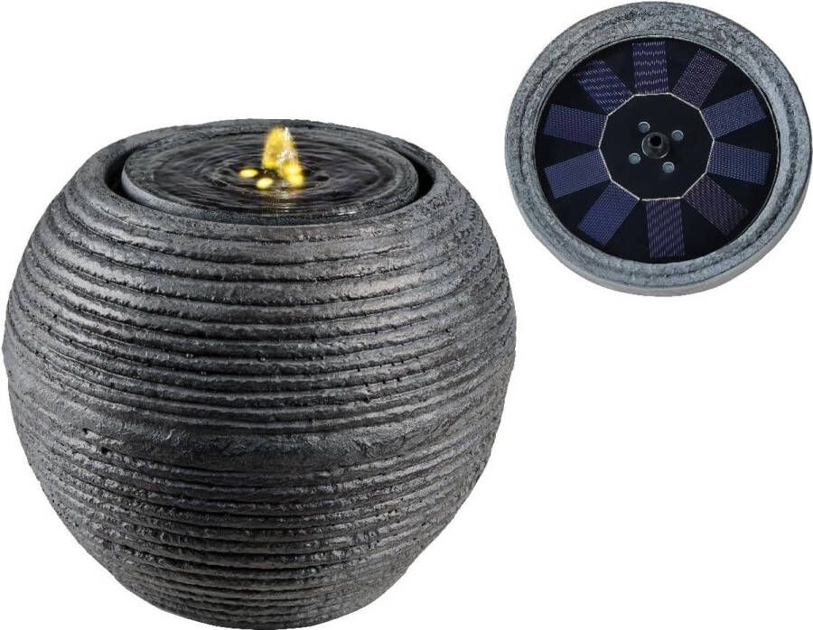 Verlichte tuinfontein zonnebol fontein grijs 29 cm hoog op zonne-energie met LED-verlichting