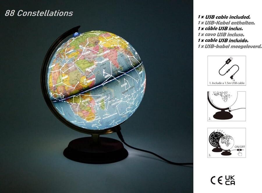 Verlichte wereldbol 20cm houten voet Franse kaart politieke kaart sterrenbeeld verlichte LED-lamp leuk voor thuis en op school educatief astronomisch item