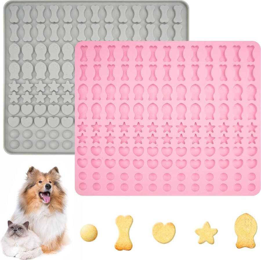 Verpakking met 2 stuks bakmat hondenkoekjes siliconen bakmat hondenkoekjes bakmatten voor hondenkoekjes bakvorm 130 roosters 5 vormen in 1 BPA-vrij voor doe-het-zelf hondenkoekjes en lekkernijen