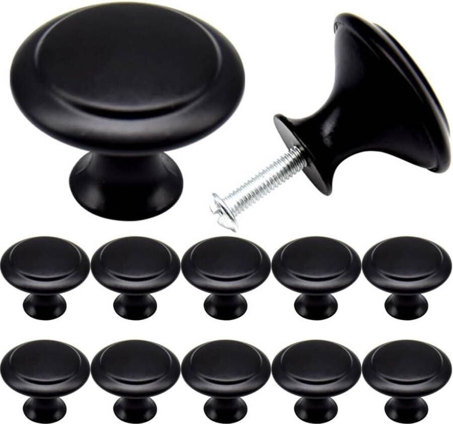 Verpakking van 12 meubelknoppen ronde kastknoppen ladegrepen deurgrepen met schroeven (zwart 30 mm)