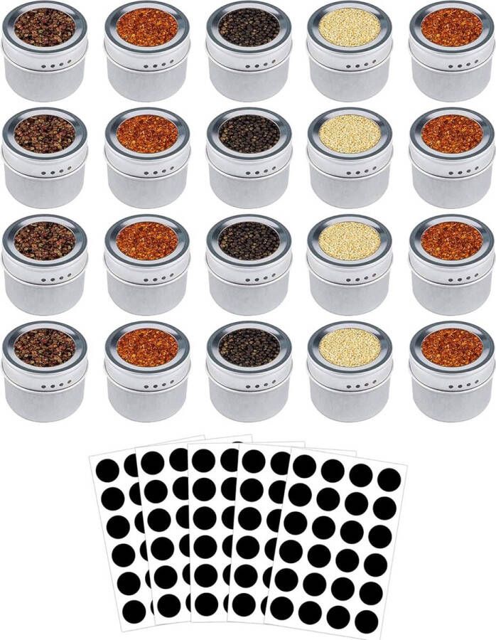 Verpakking van 20 kruidenpotjes ronde magnetische kruidenset transparante bovenkant snelle worp magnetische bevestiging aan de koelkast
