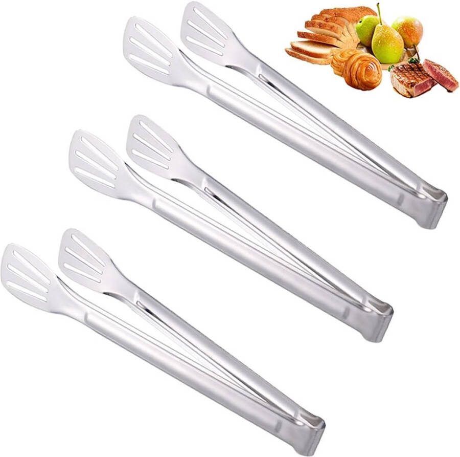 Verpakking van 3 roestvrijstalen keukentangen 7 inch serveertangen kooktangen vleestangen hittebestendige roestvrijstalen barbecuetangen multifunctionele keukentangen voor barbecue salade buffet