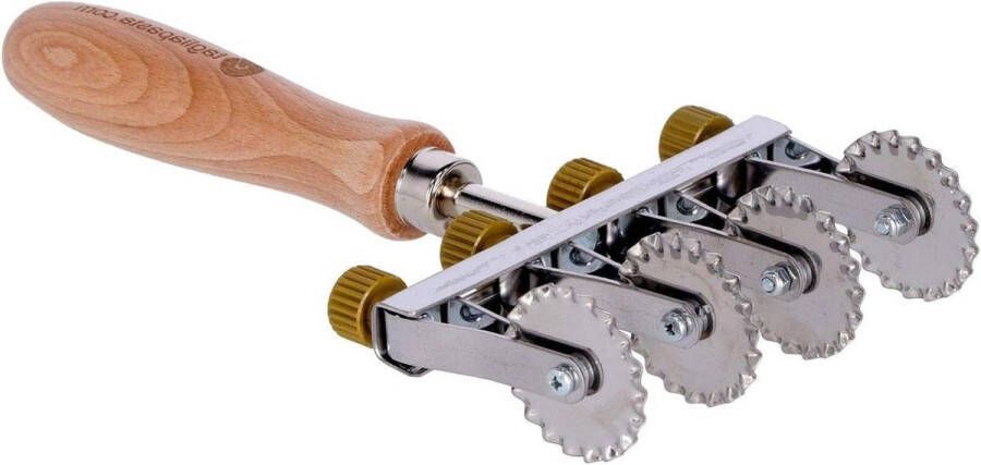 Vers Bladerdeeg Snijwiel 4 Verstelbare Gekartelde Messen Diameter 36 mm Roestvrij Staal en Houten Handvat Deegsnijder Gemaakt in Italië pizza cutter