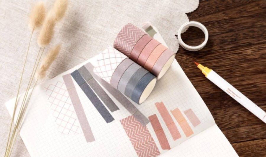 Merkloos Sans marque Verschillende Washi Tapes | 10 Washi Tapes Mix Doosje | Roze Paars Geometrische Lijnen | Patronen | Masking Tapes | Bullet Journal | Journalling | Versieren | Inpakken | Plakboeken | Plakband | Washi Tape Bullet Journal