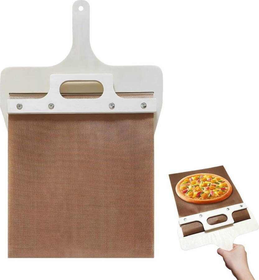 Verschuifbare pizzaschep 42 x 26 cm pizzaschep houten pizzaschep met handvat voor pizza-overbrenging Ø 26 cm pizzaschuif met antiaanbaklaag