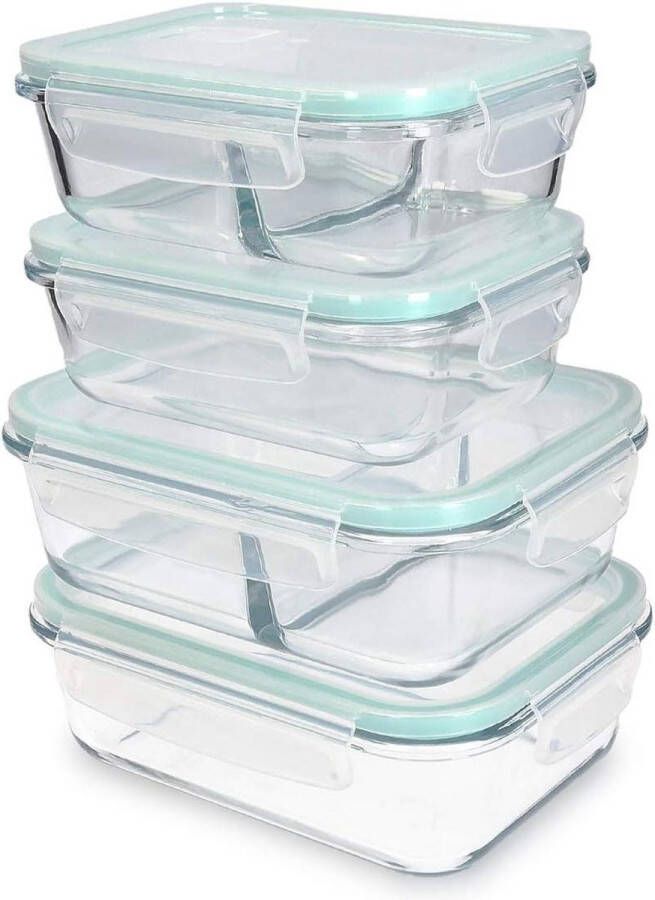 Vershoudbakjes glas 4 stuks Meal prep bakjes deksel Glazen vershouddozen BPA-vrij Luchtdicht Bewaarbakjes maten vleeswaren doos