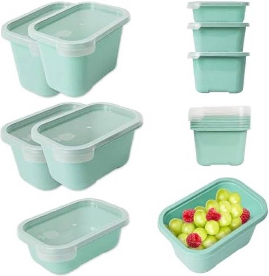 Vershouddeksel voor luchtdichte levensmiddelen 5 stuks (1 x 500 ml + 2 x 750 ml + 2 x 1000 ml). Voedselverpakkingen magnetron- en vaatwasmachinebestendig groen plastic deksel