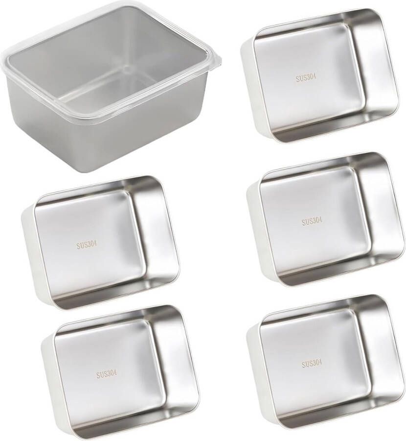Vershouddozen met deksel 6 stuks roestvrij staal metalen broodtrommel kleine lunchbox roestvrijstalen voedselcontainers maalvoorbereidingsdozen herbruikbaar stapelbaar vaatwasser voor