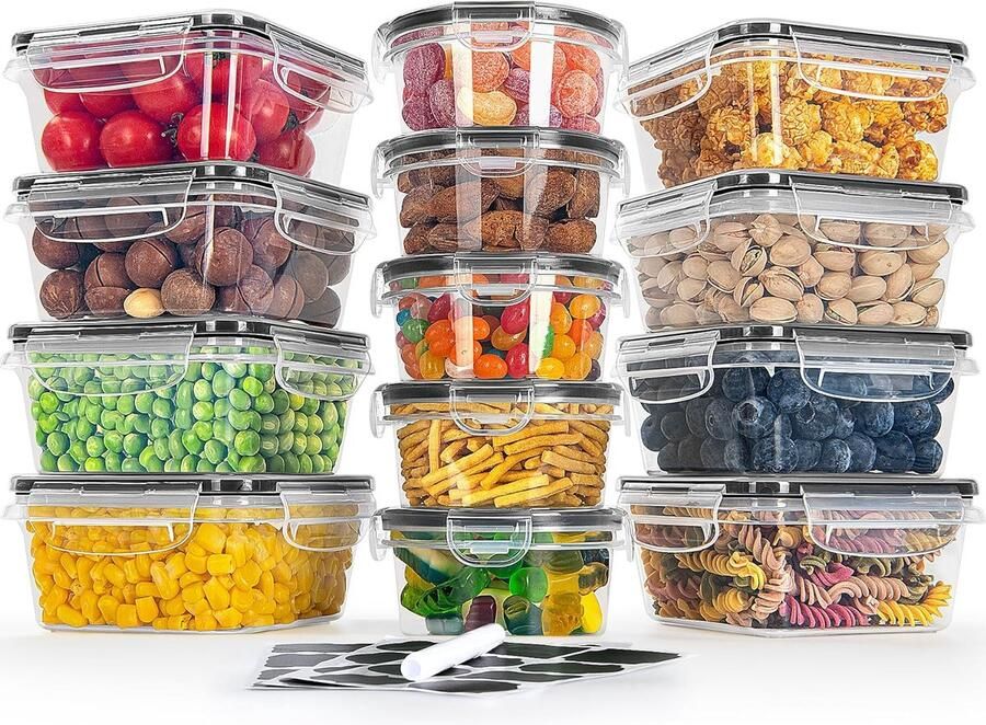 Vershouddozen met deksel tupperdozen set van 13 vriesdozen luchtdicht voorraaddozen maaltijdprepdozen rond voedselbox vaatwasser- magnetron- en vriesbestendig BPA-vrij