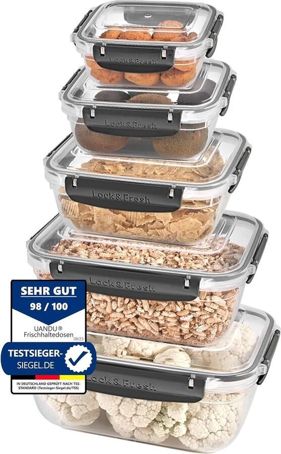 Vershouddozen met deksel voor levensmiddelen set van 5 tupperdozen voorraaddozen met deksel luchtdichte set meal prep dozen magnetronservies met deksel en vriesbestendig BPA-vrij