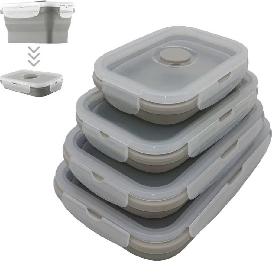 Vershouddozen opvouwbare bewaardozen van siliconen set van 4 vershouddozen kom voor keuken picknick wandelen school Bento Box vershouddozen grijs