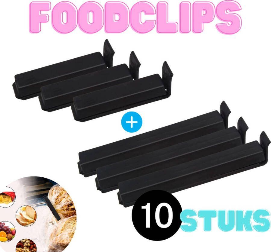 Vershoudklemmen 10 stuks Zwart Vershoudclips set Diepvriesklemmen 5 grote & 5 kleine Vershoud klemmen Foodclips Sluitklemmen Vershoudknijpers Broodzaksluiters Food bag clips