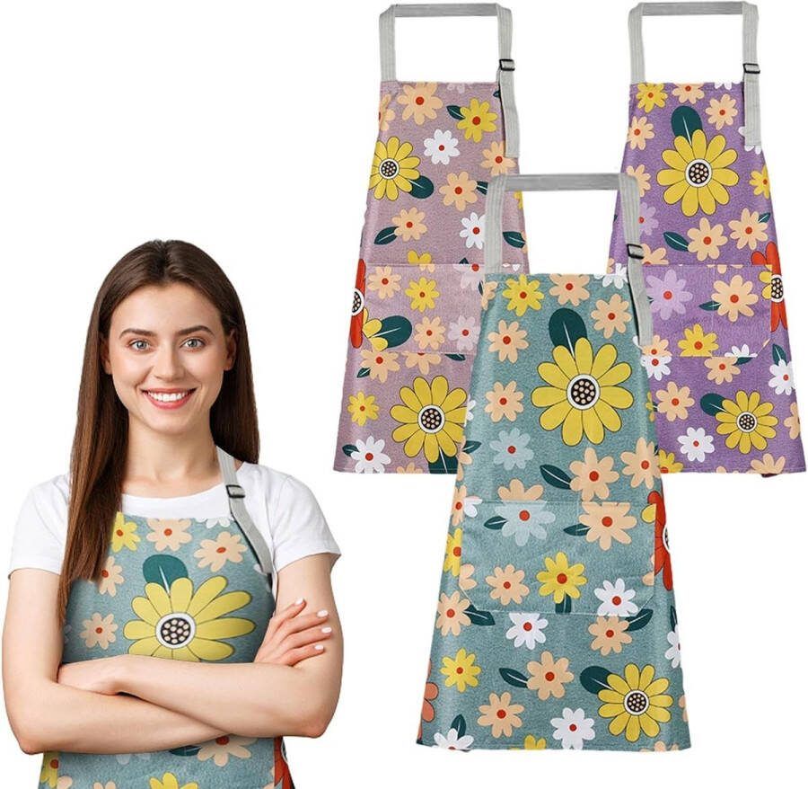 Verstelbaar kookschort 3 stuks lange linten kookschort met katoenen nekriem schort voor dames en heren voor koken of bakken