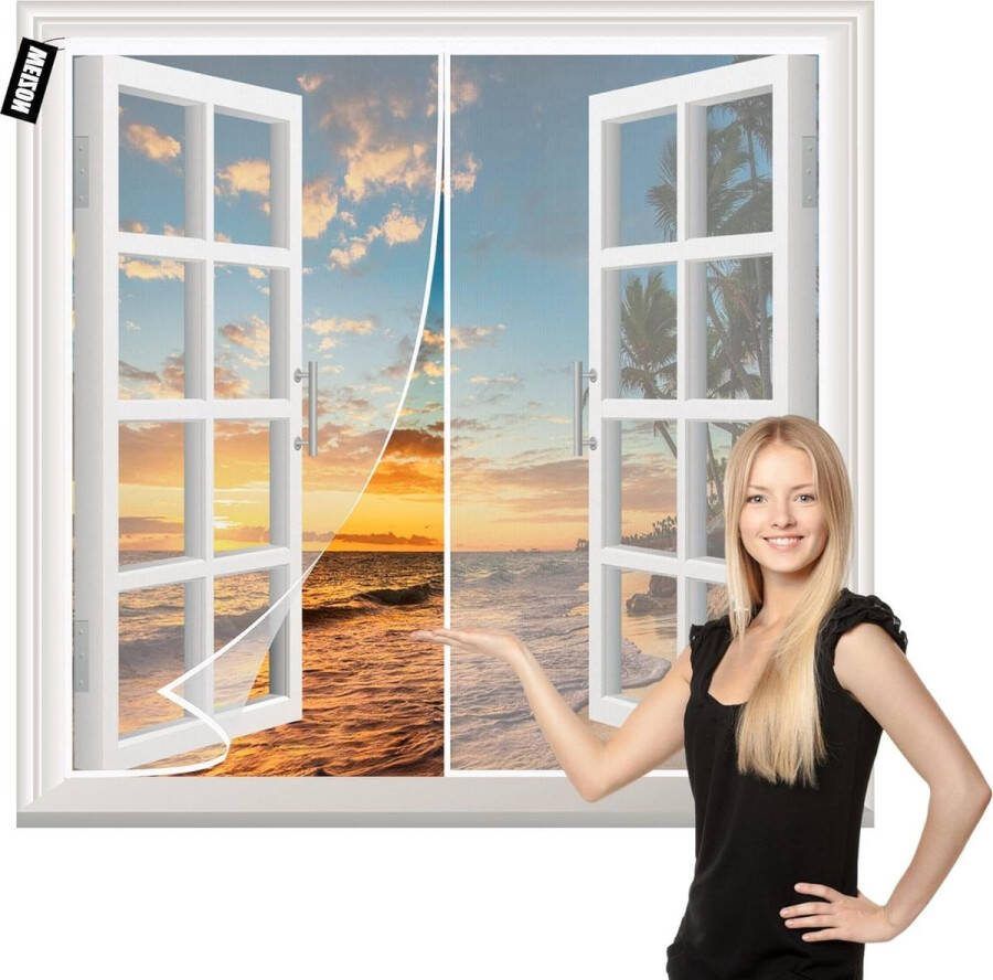 Verstelbaar magnetisch raamscherm 130x120cm Wit Dicht netwerk Zwaartekrachtstokken Insectenwerend Frisse lucht Deuren Raamscherm