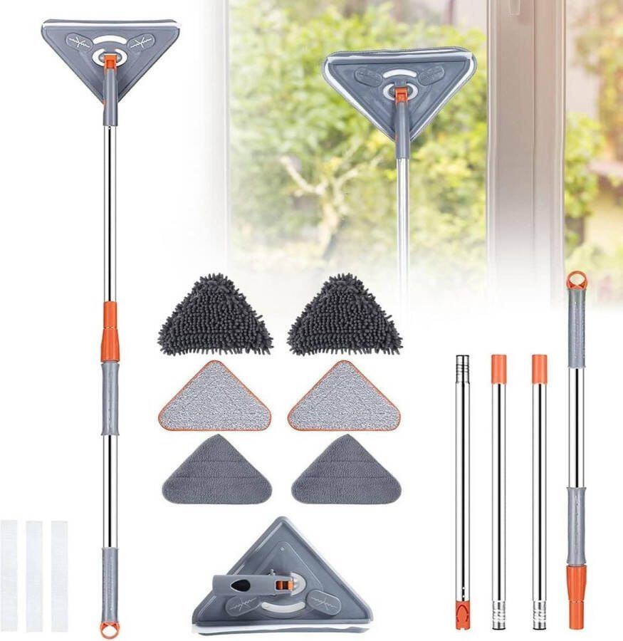 Verstelbare 360° draaibare driehoekige microvezel mop met telescoopstang reinigingsbezem voor plafond raam vloer en muur