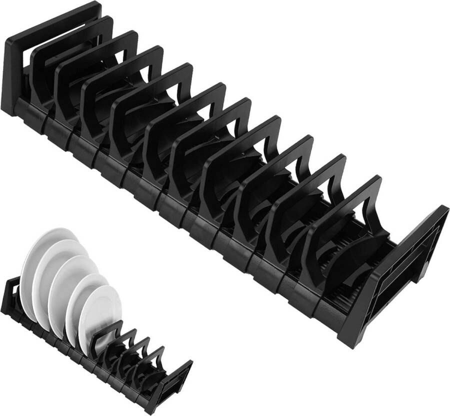 Verstelbare aluminium schotel organizer rek voor kast opbergrek voor kleine schotels aanrecht mount (zwart)