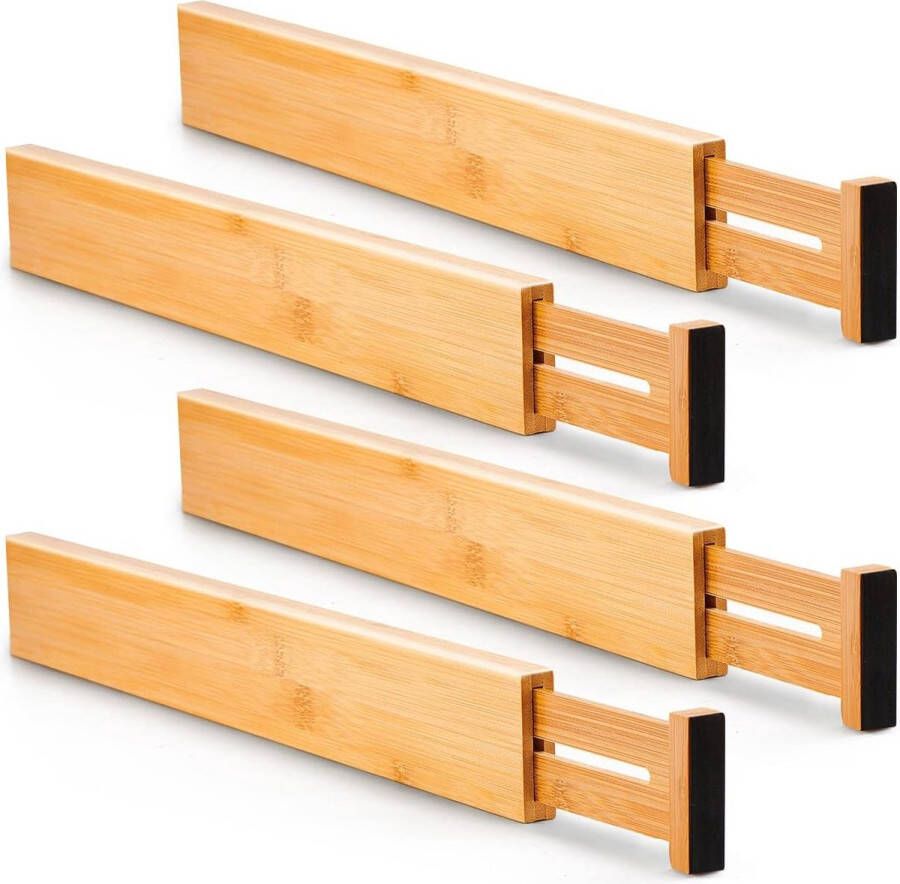 Verstelbare Bamboe Ladeverdeler (45 5-55 4 cm) Lade-organizer Keuken Verende Keuken Dressoir Badkamer Slaapkamer Babylade Bureau (4-pack) Organisatorsysteem