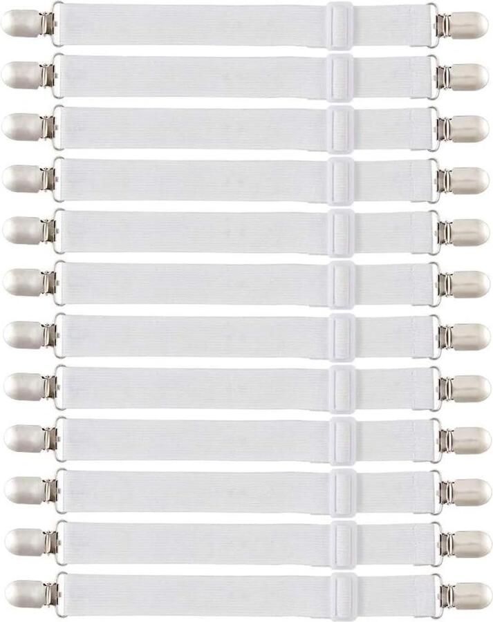 Verstelbare bedlakenspanners 12 stuks elastische bedlakenspanners lakenspanners met metalen clips matrasspanners voor laken matras strijkplank of bank