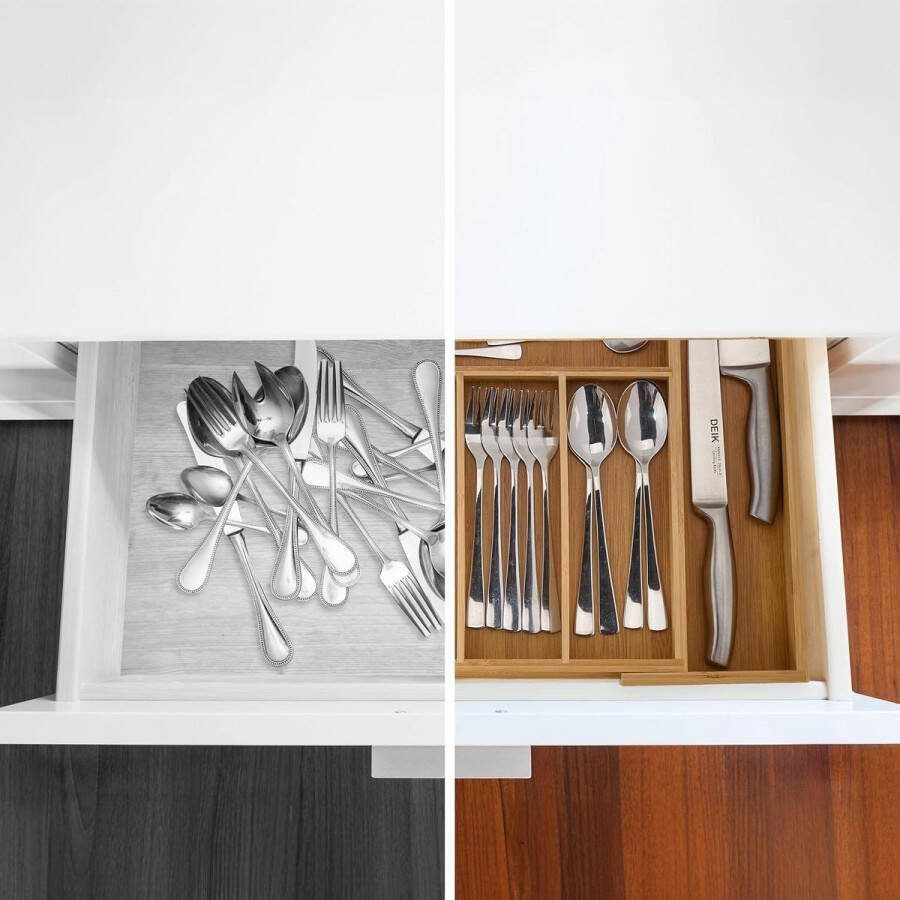 Verstelbare bestekbak 5 x 48 x 46 cm 5 tot 7 vakken Grote organizer voor bestekladen Natuurlijke look