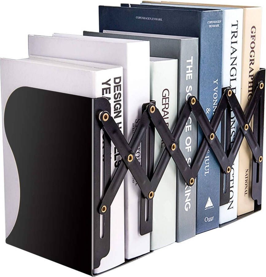 Verstelbare boekensteun bureauhouder voor tijdschriften bureau-organizer en accessoires voor kantoor boeken papieren uitbreidbaar tot 58 cm (zwart)