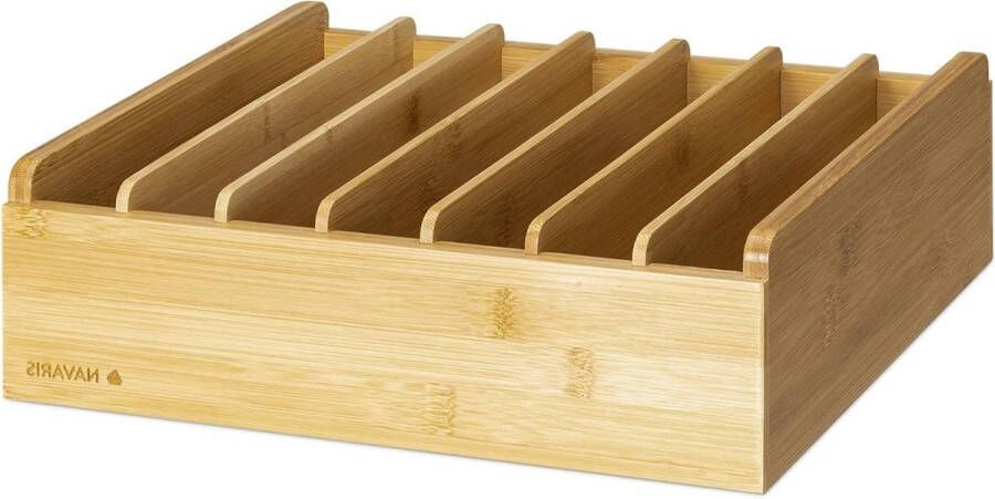 Verstelbare dekselhouder van bamboe met 6 uitneembare plankjes Ruimtebesparende organizer voor deksels Lichtbruin