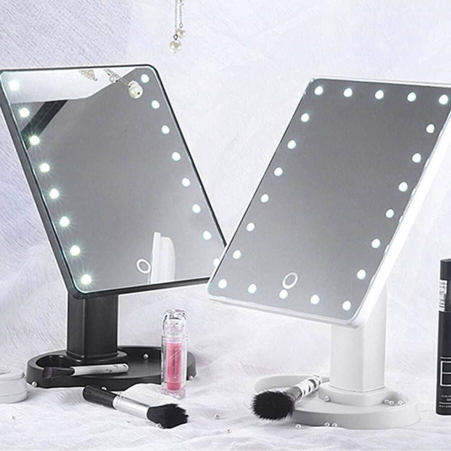 Verstelbare dimmende make-upspiegel met licht en 22 led-lampen bureauspiegel voor kaptafel aanraaksensor draagbare cosmetische spiegel voor slaapkamer en badkamer