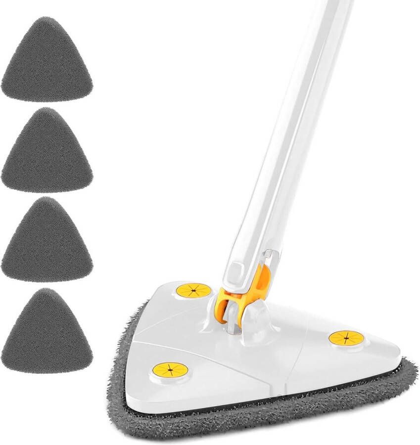 Verstelbare driehoekige mop voor muur 4 microvezeldoeken automatische knijpfunctie telescopische mop vloer huis raam