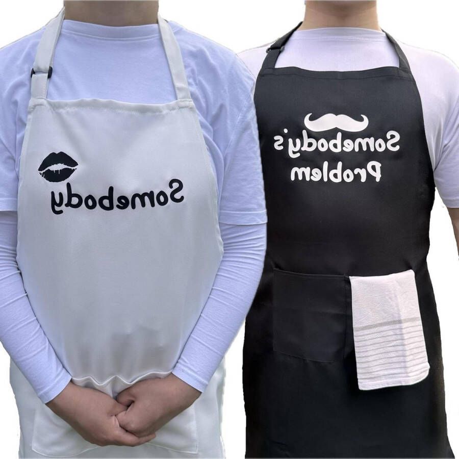 Verstelbare en waterafstotende koksschorten voor koppels Grappig kookschort voor dames en heren Zwart Eén Maat