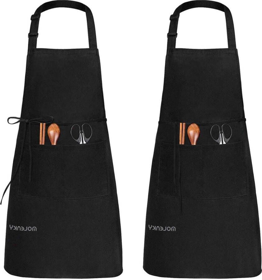 Verstelbare katoenen schort met 2 grote zakken Set van 2 Waterdicht Professionele keukenschort Unisex
