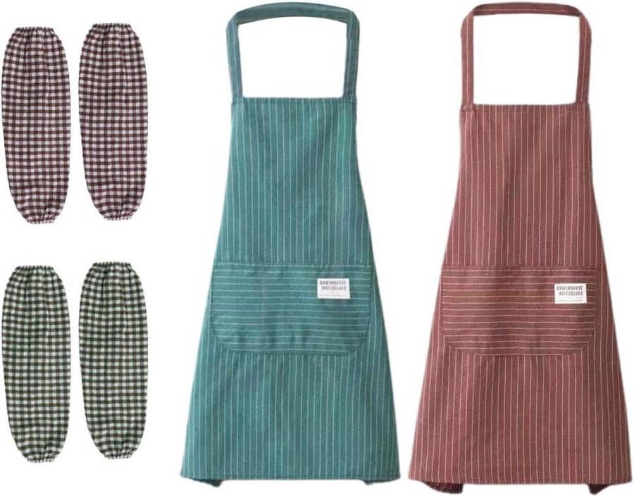 Verstelbare kookschort met mouwen voor mannen en vrouwen 2 stuks (roze)