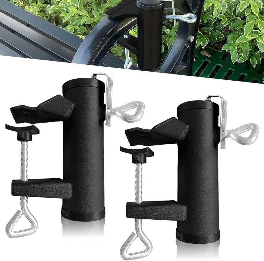 Verstelbare outdoor parapluclips Balkonparaplustandaard 2 stuks Parapluhouder voor balkonparaplu's Terras en reling 17 cm x 14 cm x 13 cm Parasol klem