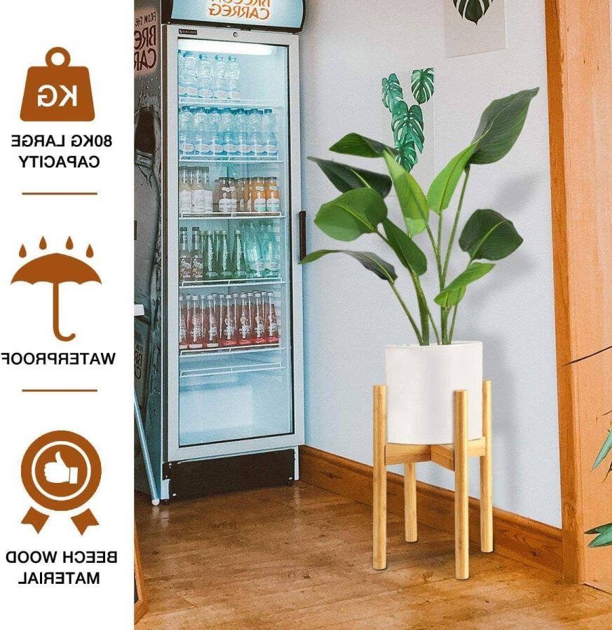 Verstelbare plantenstandaard retro midden eeuw modern uitbreidbaar plantenhouderrek houten stevige bloempotbasis binnen en buiten flora tot 34 cm plantenpot plant en pot niet inbegrepen