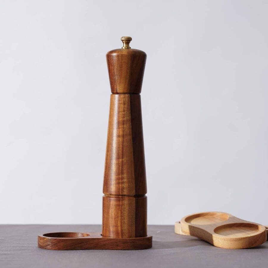 Verstelbare Roestvrijstalen Pepermolen Acaciahout 27 cm Pepermolen met 6 cm onderste DIA 5.5 cm Bovenste DIA Wooden grinder with a diameter