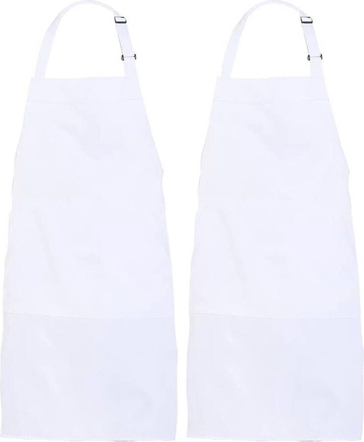 Verstelbare schort met lange banden voor mannen en vrouwen 18 kleuren koken keuken wit 2 stuks